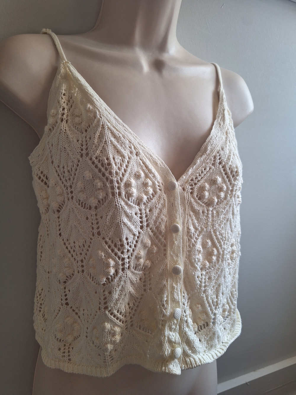 Crochet Knit Button-Front Cami Crop Top
